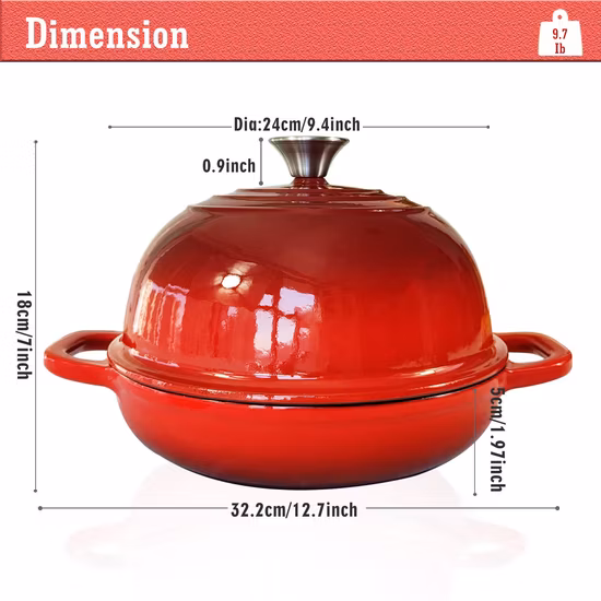 Emaille-Gusseisen-Kochtopf, rund, flach, flach